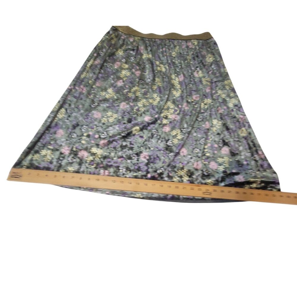 ModCloth Floral Pleated  Green Velvet Skirt 1X Gold Waistband Retro Fairycore - Picture 13 of 16